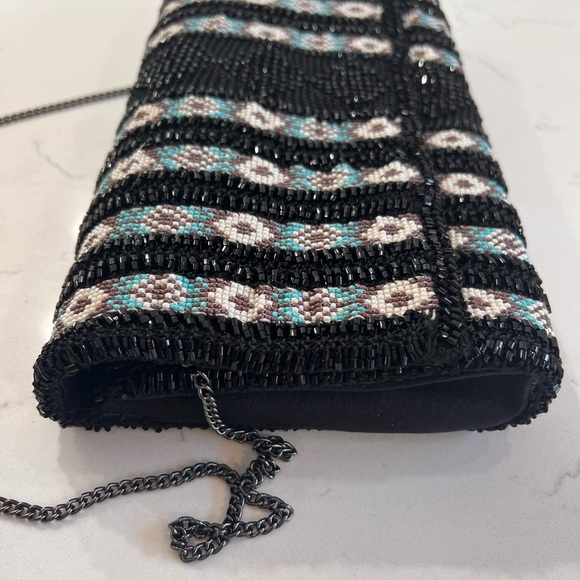 NWT David Jeffery Crossbody  Bag Beaded Black & Multicolor Aztec - Picture 6 of 6